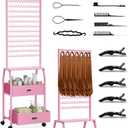 Portable Braiding Hair Rack with Wheels & Storage Drawers,2-Sided 288 Pegs,Hair Extension Holder Hanger for Braiding Hair Separator Stand Display,Hair Rack with Stylist Hair braiding ToolsPink