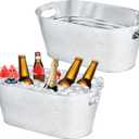 OBTANIM 2 Pack 4 Gallon Galvanized Ice Buckets Metal Champagne Drink Cooler Storage Ice Tub with Carry Handles for Beer Cocktails Wine Beverage Home Parties Bar Cooling Supplies (EXP 08/03/26)