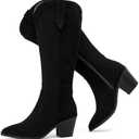 Ruiee Knee High Boots for Women Slouchy Chunky Heel Long Boots Pointed Toe Comfort and Fashion Fall Winter Woman Boot, Size 9