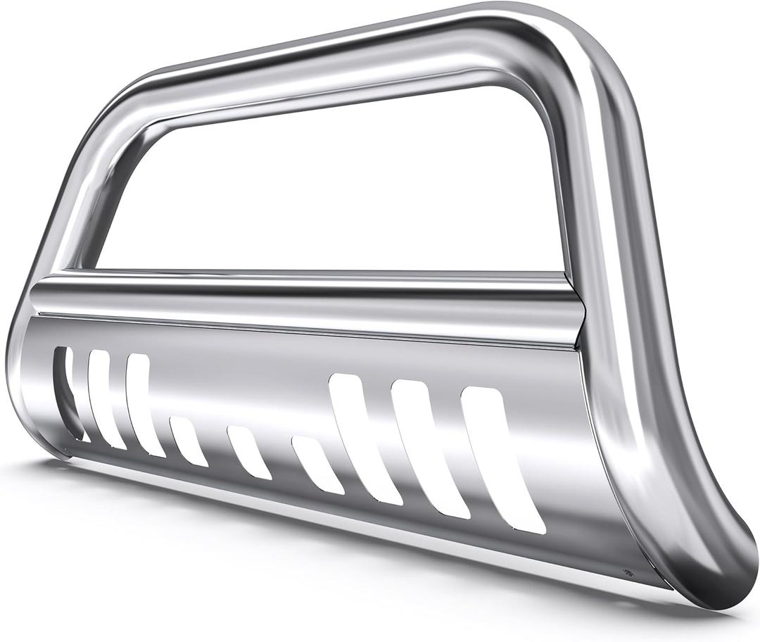 YITAMOTOR Bull Bar Compatible with 2016-2023 Toyota Tacoma (Excludes TRD Models), 3" Tubing Brush Guard Pickup Truck Front Bumper Push Bar w/Grille Skid Plate (Chrome)