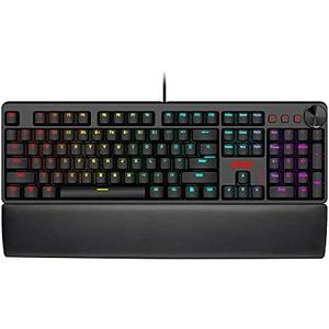 RedThunder K55 Mechanical Gaming Keyboard, Quiet Red Switch, Chroma RGB Lighting, Soft Leather Wrist-Rest, Standard Full Size Wired Keyboard with Dedicated Media Keys & Dial for PC