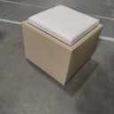Beige Teddy Storage Ottoman, 18.5" Cube with Tray, Comfy Foot Rest and Multi-Purpose Uses, Home Decor Space Saving Solution