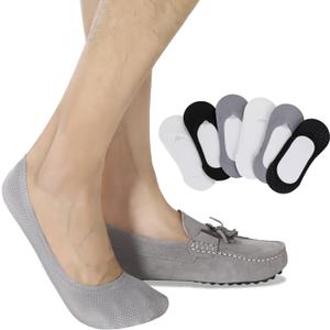 Joulli Mens No Show Socks Non-Slip Grips Casual Low Cut Boat Sock 6 Pack (Black, Light Gray, White)