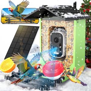 Bird Feeder with Camera, 2K HD AI Identify Smart Bird House Camera with Solar Powered, Live View, Instant Arrival Alerts, Auto Capture Video for Outside, Supports 2.4GHz Wi-Fi Only, Bright Green