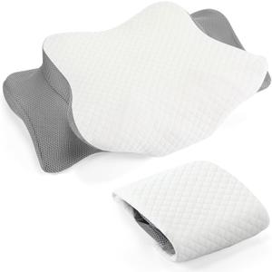 Cervical Pillow Case Cover Comfortable and Breathable Memory Foam Cervical Neck Pillow Case Cover with Zipper(Light Gray, White,Standard Size)