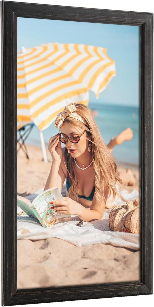 20x40 Wood Frame Black, Rustic Natural Wooden 40x20in Poster Picture Frame, Distressed 20 x 40inch Woodgrain Gallery Photo Frame with HD Plexiglass, Horizontal Vertical Wall Mounting Display 1pcs