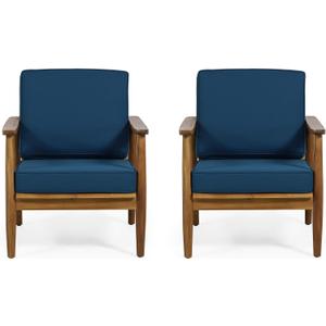 Willowbrook Outdoor Club Chair with Cushion - Acacia Wood - Teak (Set of 2)
