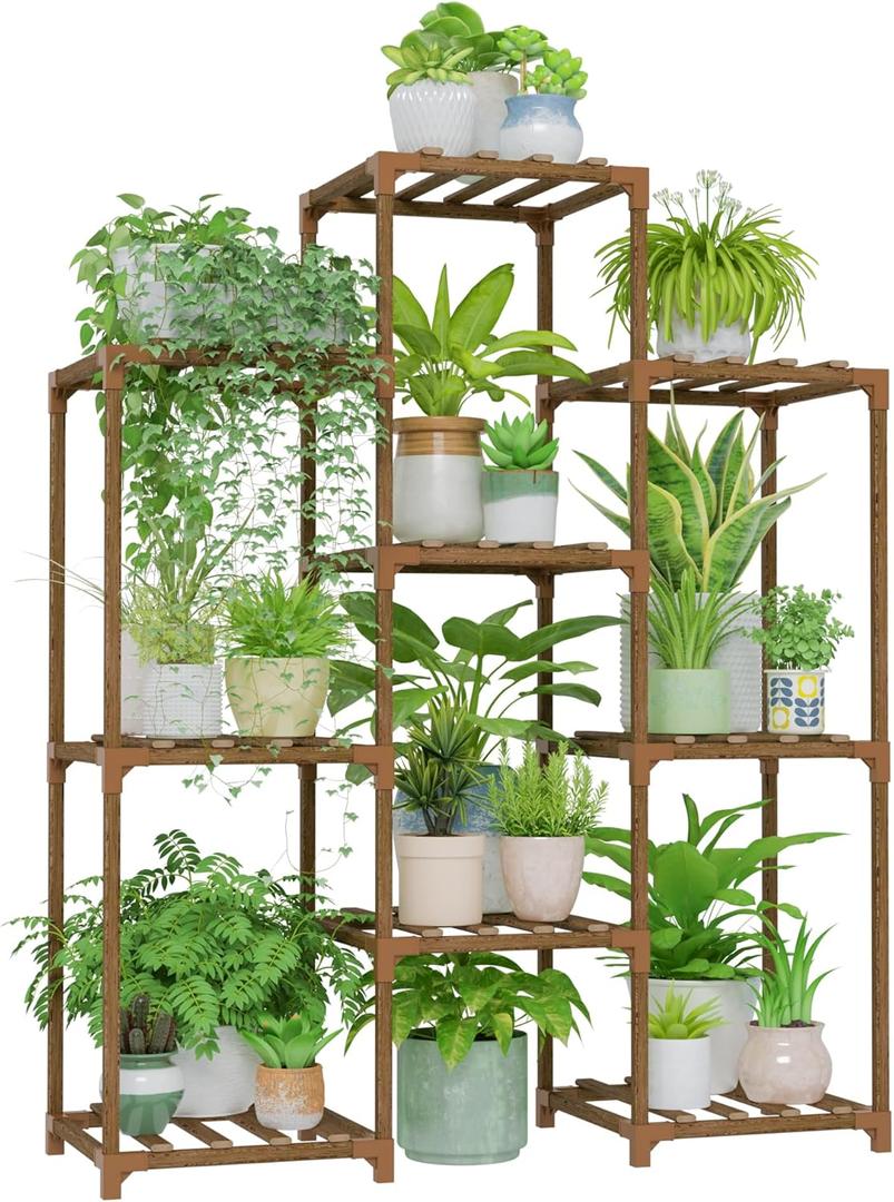 Bamworld Plant Stand Indoor Plants Shelf Outdoor Wood Plant Rack for 4 Tiers Large Flower Stand for Multiple Plants Ladder Plant Holder for Living Room Boho Home and Gardening