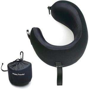 C CUSHION LAB Extra Support Travel Pillow, Award-Winning Patented Ergonomic Design for Chin & Neck Support Memory Foam Neck Pillow, Compact Airplane Pillow for Traveling, Flight, Car (Black, Medium)