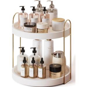 Onlysky Bathroom Counter Organizer,Make Organizer for Vanity, Wood Perfume Skincare Oraganziers, Gold Bathroom Accessories