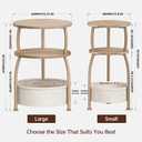 Round Side Table with Storage Basket, End Table Living Room, 15.75" Dia