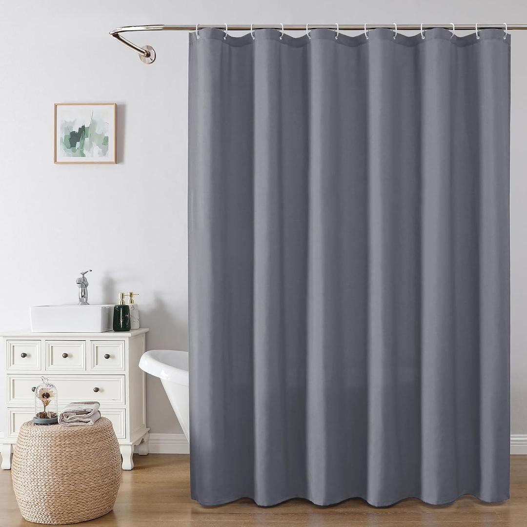 OVZME Zora 78 Inch Shower Curtain Set with 12 Plastic Hooks, Plain Fabric Grey Shower Curtain for Bathroom - Long Shower Curtain, Water Resistance, Machine Washable Soft Cloth, 72WX78L, Grey