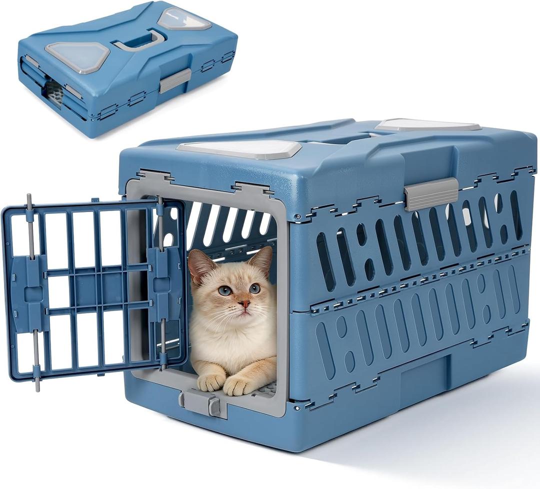 Pet Carrier for Cats & Small Dogs, Foldable & Durable Hard Cat Carrier Plastic, 2-Door 360 Ventilation Clear Top Pet Travel Kennel Crate for Longer Traveling Upto 22Lbs (22.0" L x 13.0" W x 14.6" H)