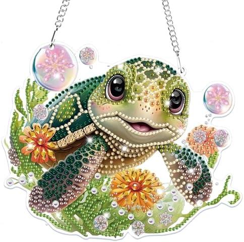 Bowetile Hanging Diamond Art Sea Turtle Kits for Adults, 5D Special Shape Diamond Painting Sea Turtle Kits, Diamond Gem Art Suncatchers Painting Pendant Ornament for Home Garden Wall Decor