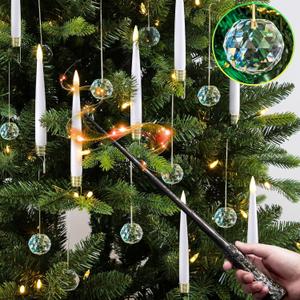 Christmas Tree Candles with Magic Wand 12 Pack Flameless Candles for Christmas Tree Flickering Battery Operated LED Candle for Holiday Home Party Decor with Crystal Ball Hook