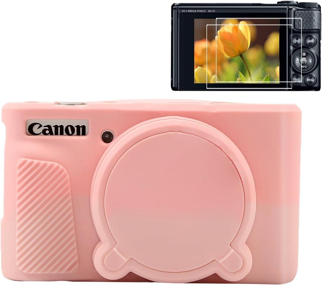 Pocoukate Case for Canon PowerShot SX740 HS Camera with Screen Protector, Soft Silicone Protective Cover Skin with Removable Lens Cover for SX740/SX730 HS Accessories Rubber - Sweet Smoked Pink