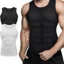 Mens Compression Shirt Slimming Body Shaper Vest Workout Tank Tops Abs Abdomen Undershirts (Large, Black+white)