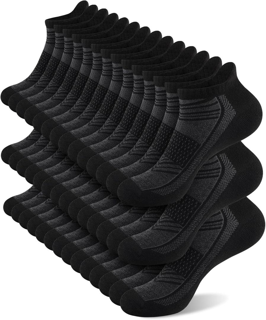 shnn 14 Pairs Mens/Womens Ankle Socks Breathable Casual Low Cut Short Socks for Men/Women with Heel Tab (Black, Size 6-12)