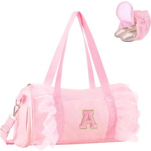 Personalized Initial Dance Bag for Girls 6-9, Medium Lace Gym Sport Yoga Cheer Dance Bags Gift for Teen Girls, Cute Letter Kids Ballet Bag Toddler Travel Duffel Tote with Adjustable Straps(Pink-A)