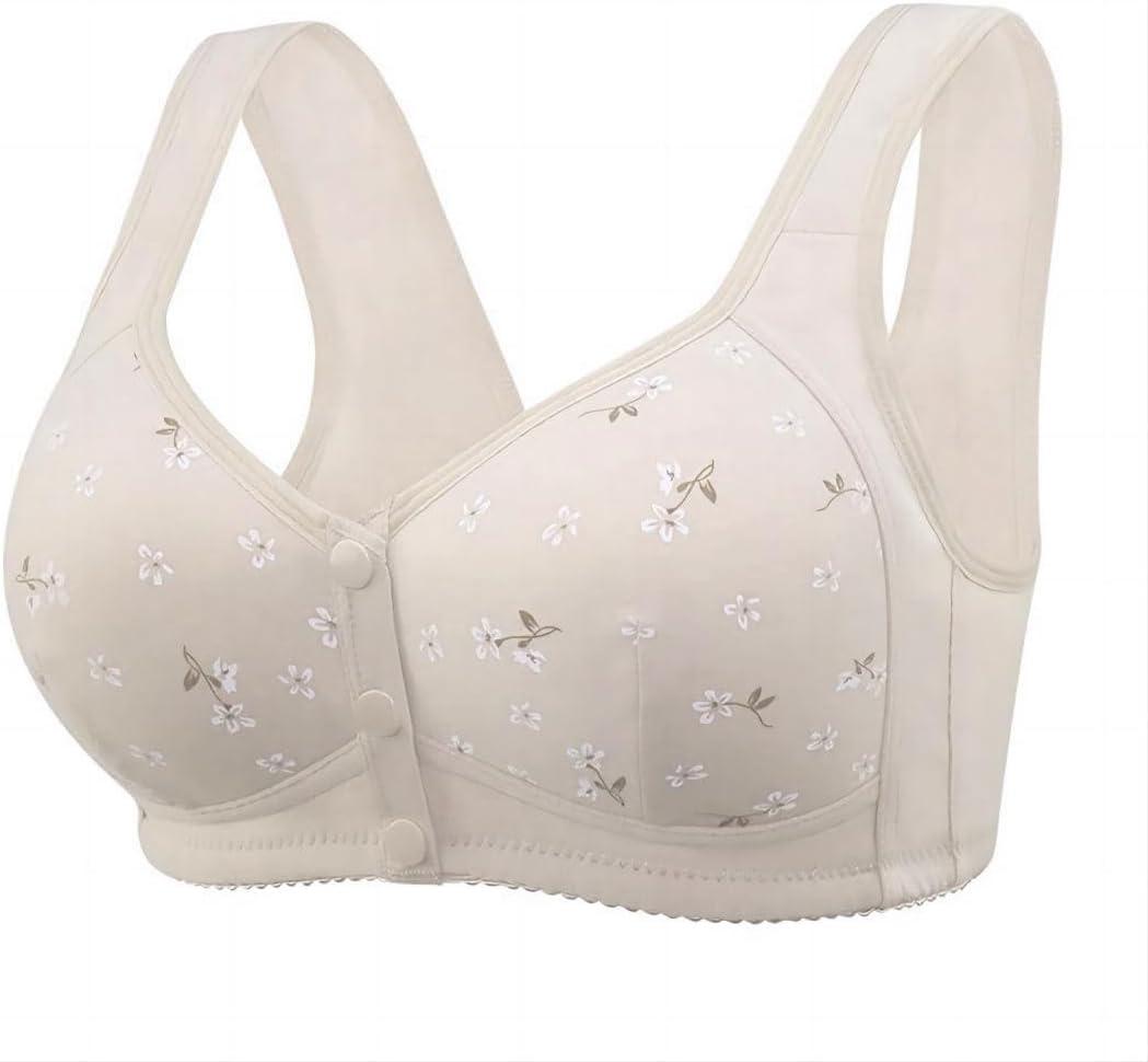 Daisy Bras for Older Women No Underwire Front Closure Comfort Senior Wireless Snap Closing Bra (Khaki)