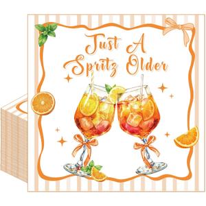 Spritz Birthday Napkins Decorations - 100 PCS Just a Spritz Older Theme Disposable Square Paper Napkins, Orange Lemon Cocktail Birthday Party Decor Supplies