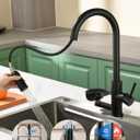 Kitchen Faucet with Cup Washer Pull Down Sprayer Stainless Steel Kitchen Sink Faucet with Deck Plate Glass Rinser Single Hole Black