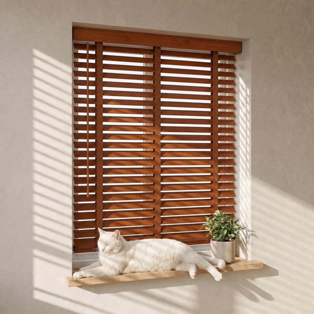 2" Cordless Wood Blinds for Indoor Windows, Window Blinds Cordless for Home, Venetian Blackout Blinds & Shades for Bedroom, Kitchen, Room Darkening Privacy, Dark Brown, 30" W x 60" H