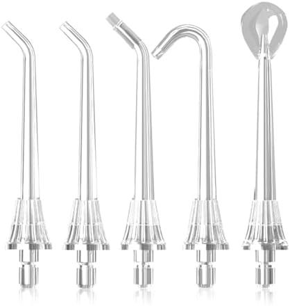 WELLFINE Water Dental Flossers Replacement Jet Tips Compatible with Oral Irrigators, Standard Jet Tip x 2, Curved Nozzle x 2, Orthodontic Jet Tip x 1, Tongue Scraper x 1