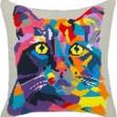 Howie's Needle Point Kits for Adults Beginners, Furbish Cat Needlepoint Pillow Front Kit with Stamped Pattern on Canvas, Yarn, 2 Needles and Instruction, 16 x 16inch (Pop Art Cat)