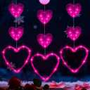 Artmag 3 Pcs Valentines Day Window Lights Decorations with Timer, Three Hearts Shaped Silhouette Battery Powered Hanging Led Lamp for Valentine's Day Lover Home Decor Pink