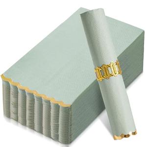 Sage Green Gold Foil Scalloped Edge Dinner Napkins 50 Pack, Elegant Disposable Guest NapkinsWedding, Bridal Shower, Baby Shower & Sage Green Theme Parties (4 x 8 Inches)