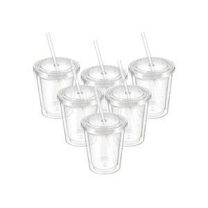 9 Pcs Clear Tumblers with Lid and Straw for Kids, 12 oz Insulated Acrylic Double Wall Cups Toddlers Reusable Plastic Cup Kids Bulk