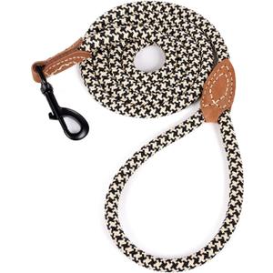 Mile High Life Rope Leash with Genuine Leather Connection, 6 FT/5 FT/4 FT, Heavy Duty Leash for Medium & Large Dogs (Black Khaki, 48 Inch)