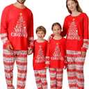 ANGELGGH Family Christmas PJs Matching Sets, Cute Holiday Pajamas Printed Top and Pants, Xmas Jammies for Couples/Men/Women (Youth, 6-8T, Red Merry Star) (Red)