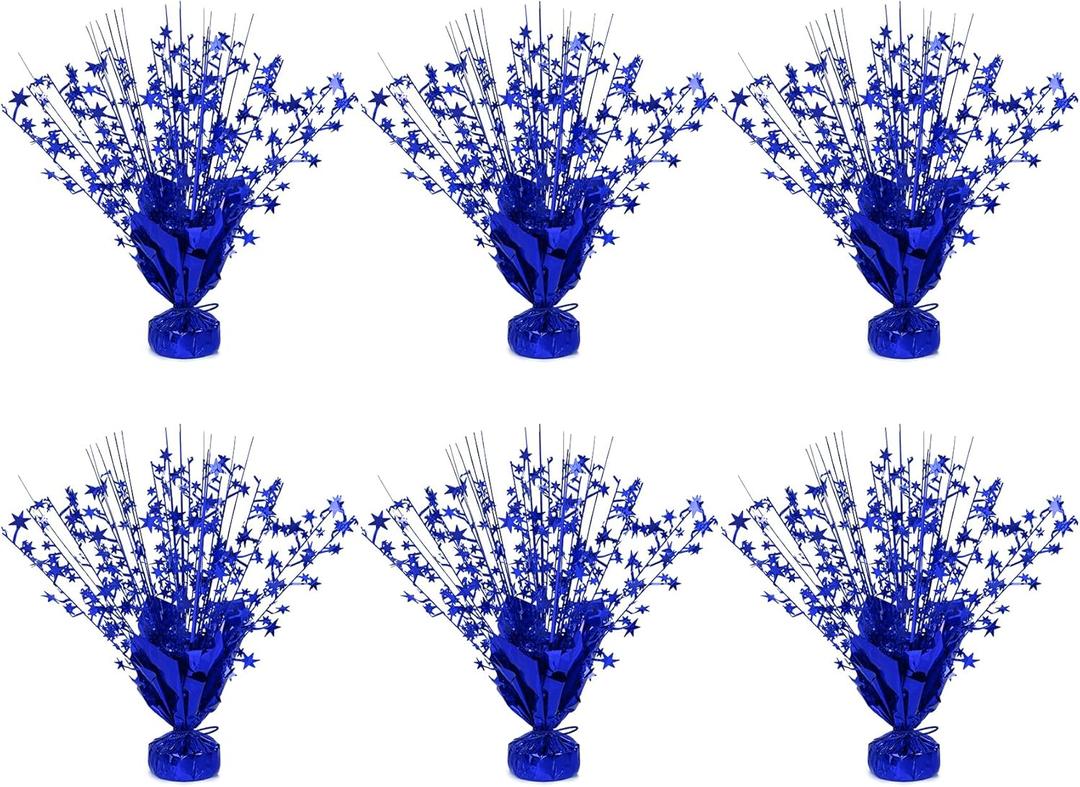 6 Pack Metallic Foil Spary Centerpieces for Tables, Blue Centerpieces for Tables Decorations, Star Brust Table Centerpieces for Birthday Graduation Wedding Baby Shower Party