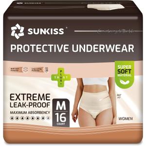 SUNKISS Women Incontinence Underwear, Daytime Disposable Postpartum Adult Panties, Protective Pull Ups with Maximum Absorbency, Medium, Beige, 16 Count
