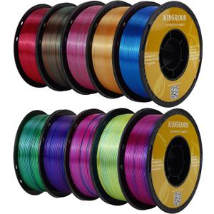 Kingroon PLA Filament, Multicolor Silk PLA Filament, Tri Color 3D Printer Filament, 1.75 mm, Dimensional Accuracy +/- 0.03 mm, 10kg Spool(22lbs) 10 Rolls, 10 Different Multicolor Filaments