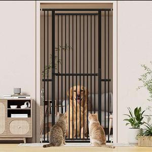78.8" Extra Tall Cat Gate, 32.8-37.4" Wide Tall Dog Gate for Doorways/Hallways, NO Drilling Pressure Mounted Pet Gate for Stairs, Studio, Kitchen (Black)