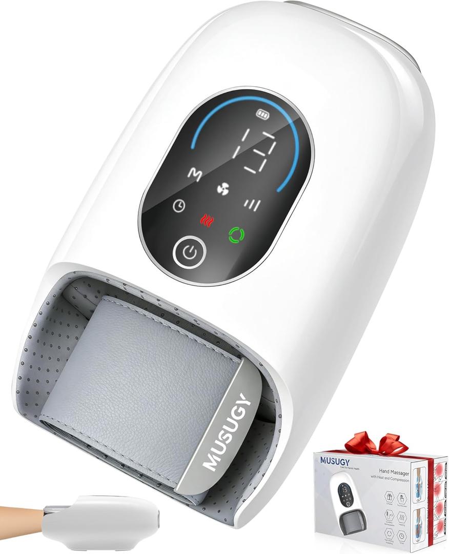 Hand Massager with Heat and Compression : Full Hand and Wrist Comfort Massage - 6 Modes & 6 Intensity with Touchscreen Control - for Daily Relaxation (White)