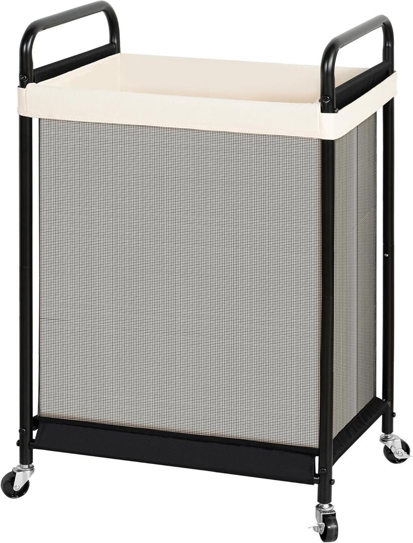 STO STO 120L Large Laundry Hamper with Wheels, Rolling Laundry Basket Cart with Removable Canvas Liner Bag, Lockable Wheels, Metal Frame, Dirty Clothes Hamper for Bedroom, Bathroom, Laundry Room