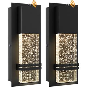 PARTPHONER LED Dusk to Dawn Outdoor Light Fixture Exterior Wall Sconces Porch Light 2 Pack Outside Wall Lights with Crystal Bubble Glass 12W Lumen 3000K for Doorway Garden Hallway Patio Living Room