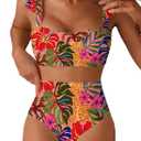 Herseas Women's Tie Shoulder Bikini Sets 2 Piece Striped Swimsuits High Waisted Bathing Suits, XL