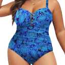 Daci Women Plus Size One Piece Swimsuit - Tummy Control Bathing Suits Ruched Lace up Swimwear Sexy Swimsuits 2025 (Blue Paisley, Size: 18 Plus )