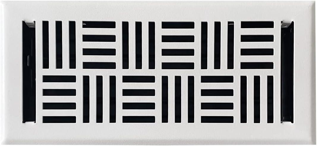 Empire Register Co. Vent Cover 4x10 inch, Art Nouveau Design, White Finish, Heavy Duty Floor Vent Covers, Metal Damper Attached Vent Covers for Home Floor only