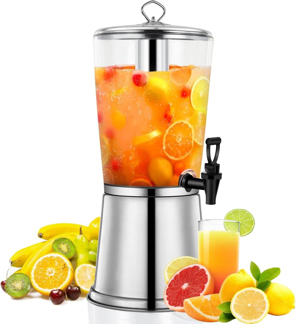 2 Gallons Beverage Dispenser With Stand, Drink Dispensers for Parties, Stainless Steel Juice Dispenser with Ice Tube and Spigot, Punch Dispenser For Parties