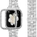 Supoix Compatible with Apple Watch Band 38/40/41/42/44/45/46/49mm+ Case, Women Jewelry Bling Diamond Rhinestone Replacement Metal Bands & 2 Pack PC Protector Case for iWatch Ultra 3/2/1 Series 11/10/9/8/7/6/5/4/3/2/1/SE