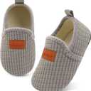 XIHALOOK Toddler Boys Girls House Slippers with Microfleece Lining Cozy Household Shoes Non-slip for Kids (Gray)