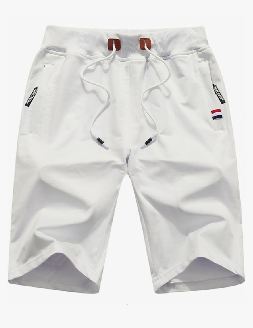 Mens Casual Shorts Cotton Summer Shorts Elastic Waist Drawstring with Zipper Pockets 44-46