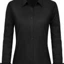 J.VER Button Down Shirts for Women Stretch Collared Cotton Long Sleeve Dress Shirt Business Casual Blouse for Work (Black, XL)