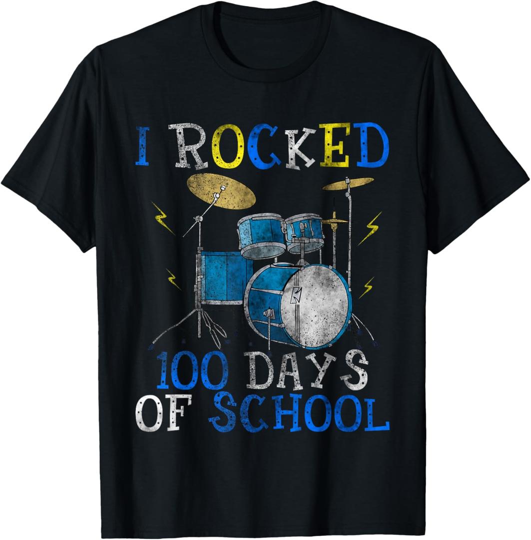100th Day of School T Shirt Happy 100 Days Drum Kit Music T-Shirt, Men Size Small
